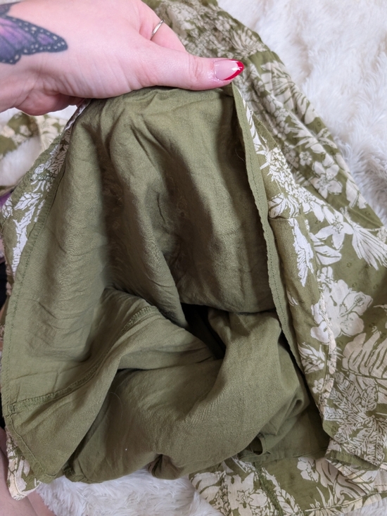 Free People Olive Green Patterned 100% Cotton Floral Tiered Sun Dress Size 10 - Picture 6 of 8